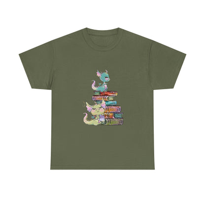 Book Dragon T-Shirt — Cute Book Stack Dragons Reading Tee