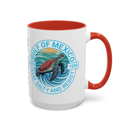 Customizable Gulf of Mexico Turtle Coffee Mug — "Stay Salty and Resist" Accent Ceramic Mug