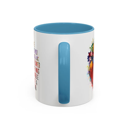 Customizable Accent Coffee Mug — "She Was Not Fragile Like a Flower, She Was Fragile Like a Bomb" Colorful Heart Floral Design (11/15 oz)
