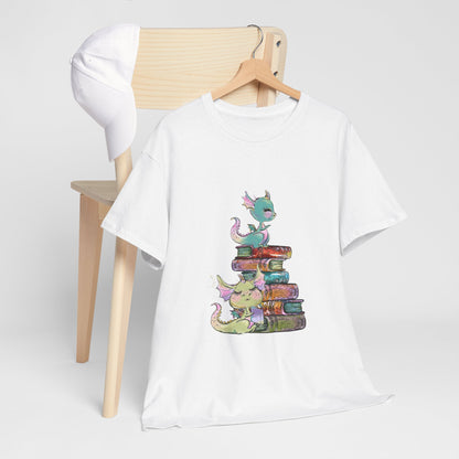 Book Dragon T-Shirt — Cute Book Stack Dragons Reading Tee