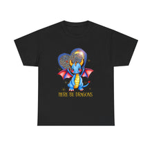 Dragon Heart T‑Shirt — Cute Blue Dragon 'Here Be Dragons' Tee
