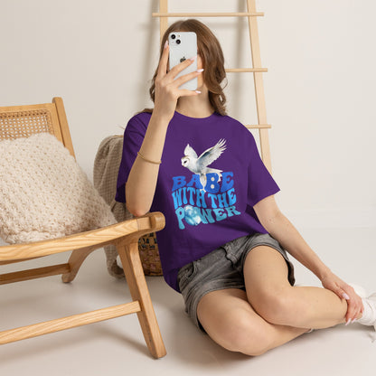 Babe With the Power Graphic Tee — Retro Blue Psychedelic Owl Design