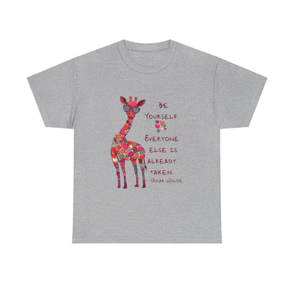 Giraffe Floral Tee — "Be Yourself" Inspirational Graphic T-Shirt