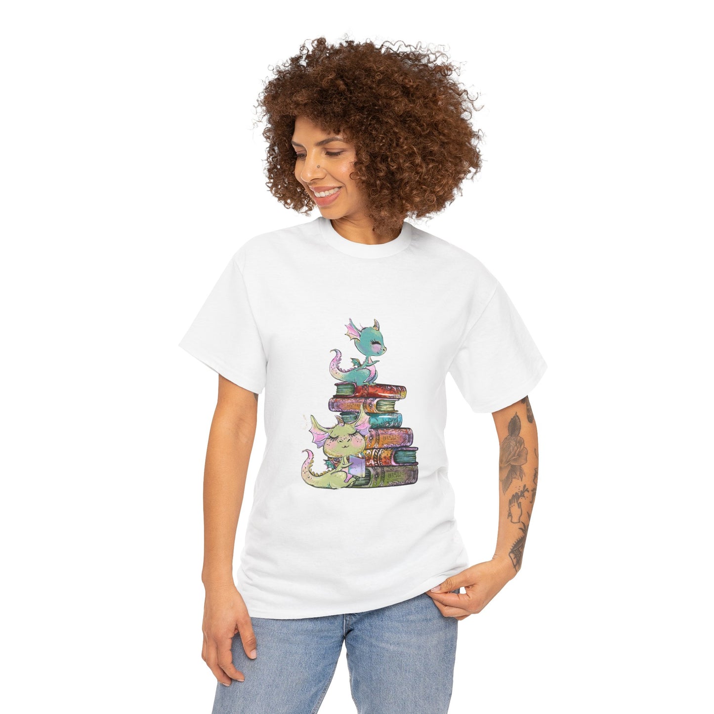 Book Dragon T-Shirt — Cute Book Stack Dragons Reading Tee