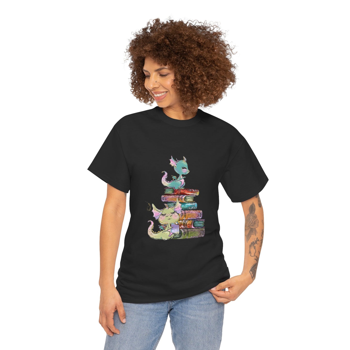 Book Dragon T-Shirt — Cute Book Stack Dragons Reading Tee