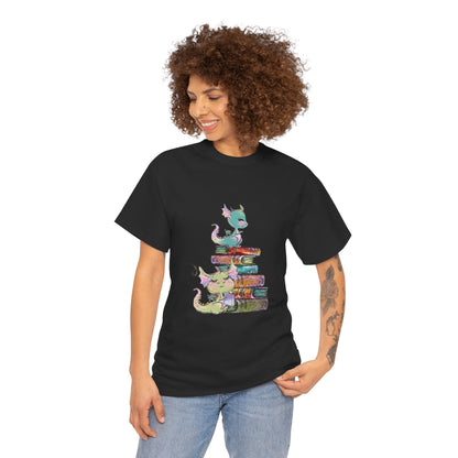 Book Dragon T-Shirt — Cute Book Stack Dragons Reading Tee