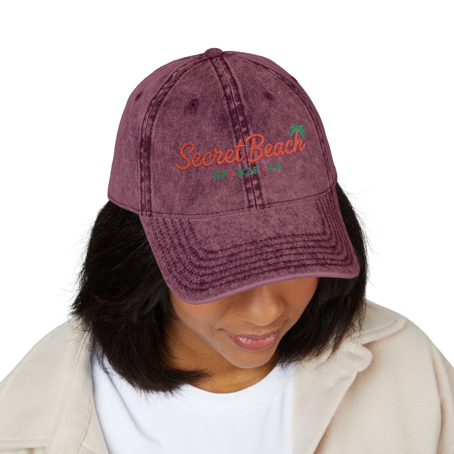 Vintage Embroidered Baseball Cap — "Secret Beach" Palm Logo