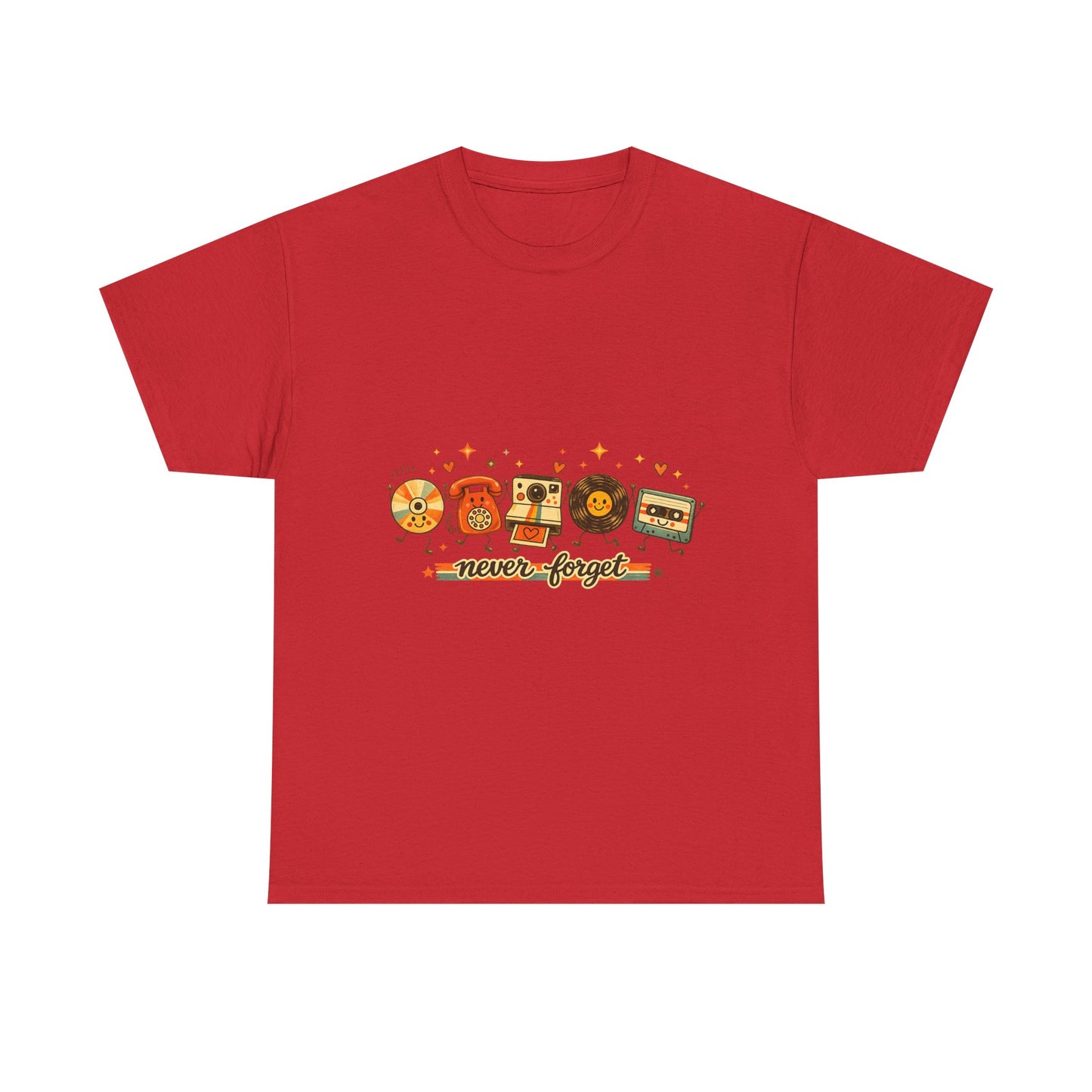 Retro Music Tee — "Never Forget" Vinyl, Cassette & CD Throwback Shirt