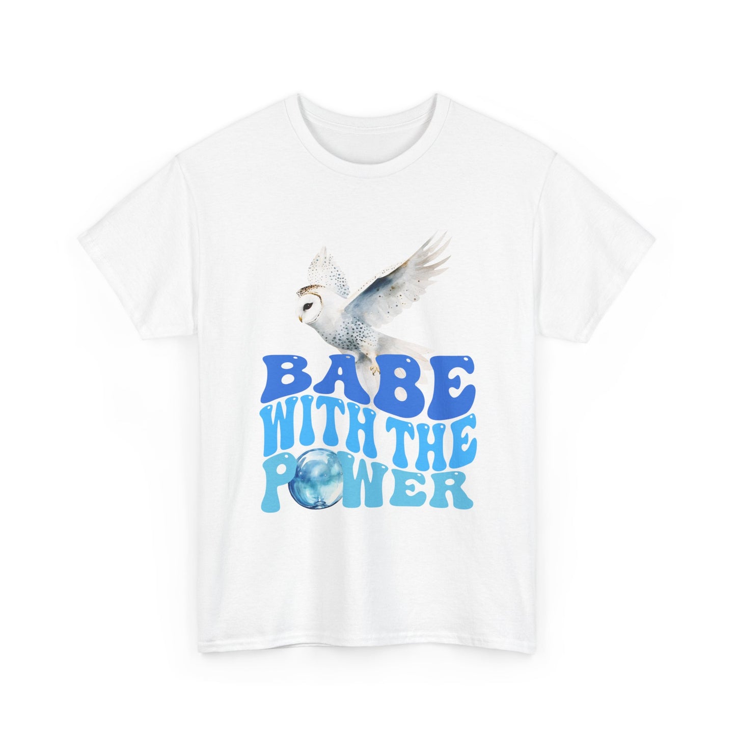 Babe With the Power Graphic Tee — Retro Blue Psychedelic Owl Design