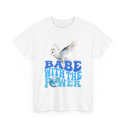 Babe With the Power Graphic Tee — Retro Blue Psychedelic Owl Design