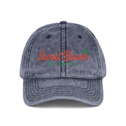 Vintage Embroidered Baseball Cap — "Secret Beach" Palm Logo
