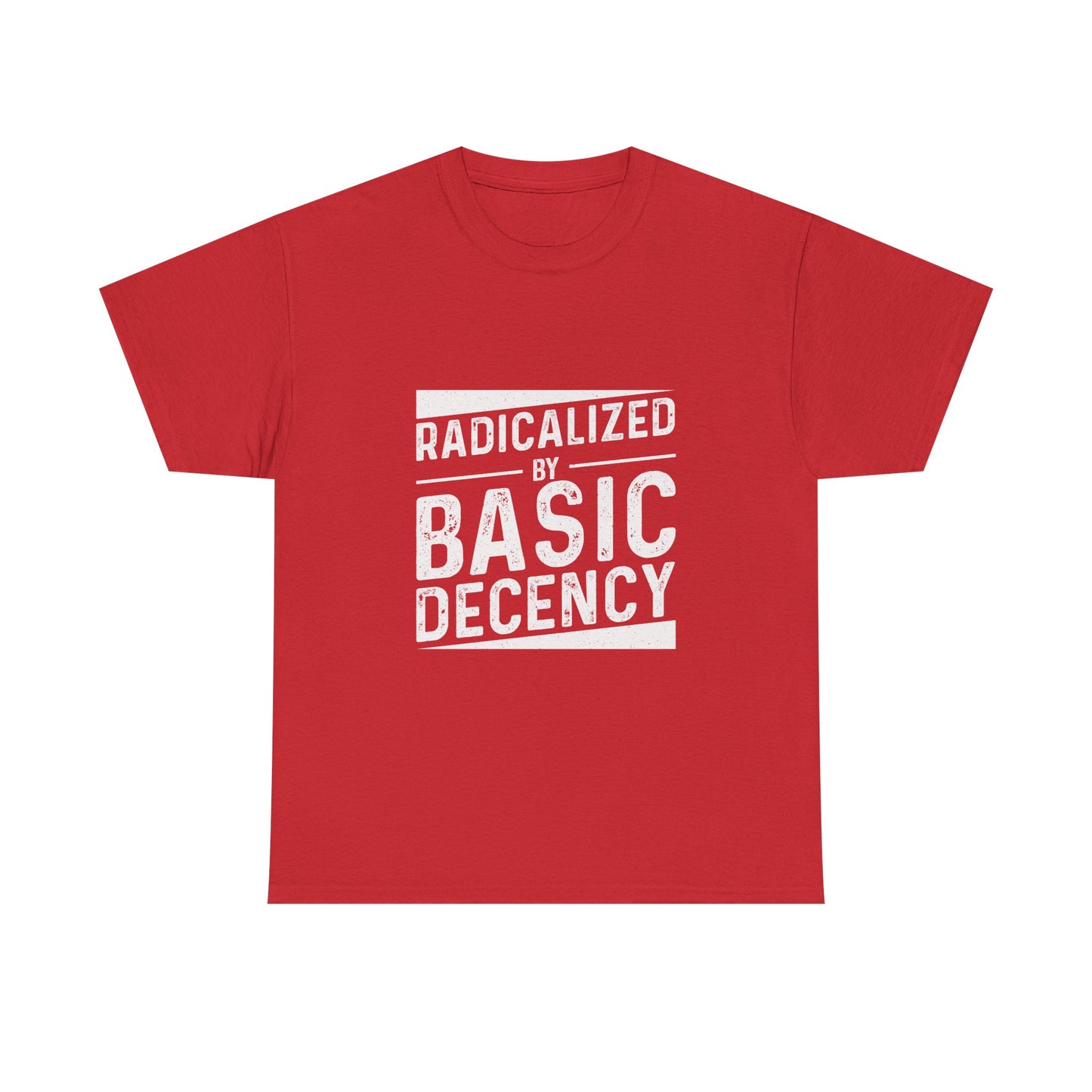 Radicalized by Basic Decency Tee — Statement Slogan Graphic Shirt