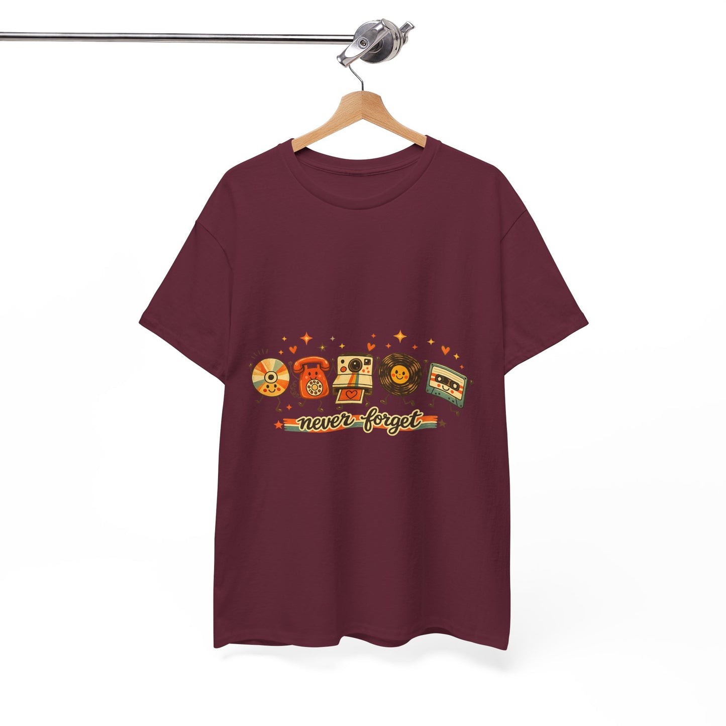 Retro Music Tee — "Never Forget" Vinyl, Cassette & CD Throwback Shirt
