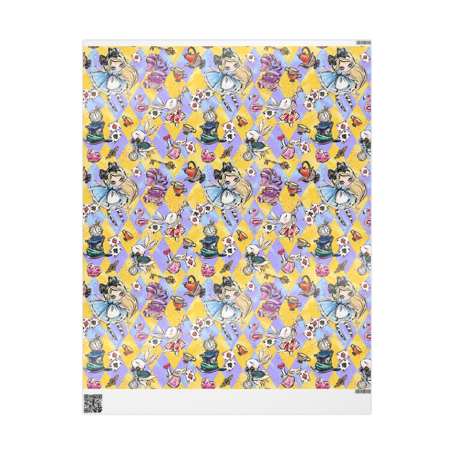 Alice in Wonderland Patterned Gift Wrap (Clocks, Teacups & Playing Cards)