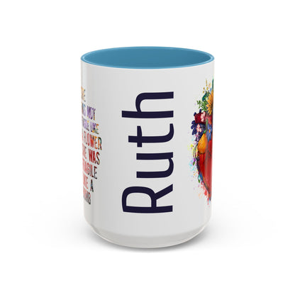 Customizable Accent Coffee Mug — "She Was Not Fragile Like a Flower, She Was Fragile Like a Bomb" Colorful Heart Floral Design (11/15 oz)