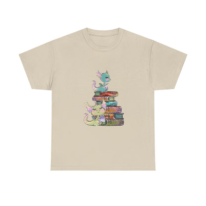 Book Dragon T-Shirt — Cute Book Stack Dragons Reading Tee