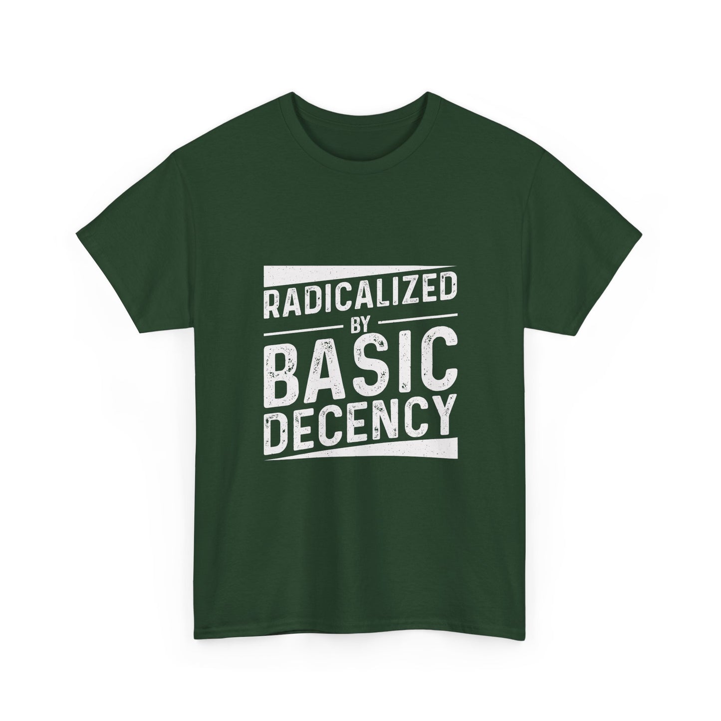 Radicalized by Basic Decency Tee — Statement Slogan Graphic Shirt