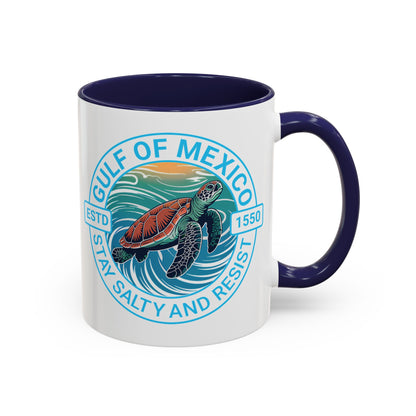 Gulf of Mexico Turtle Coffee Mug — "Stay Salty and Resist" Accent Ceramic Mug