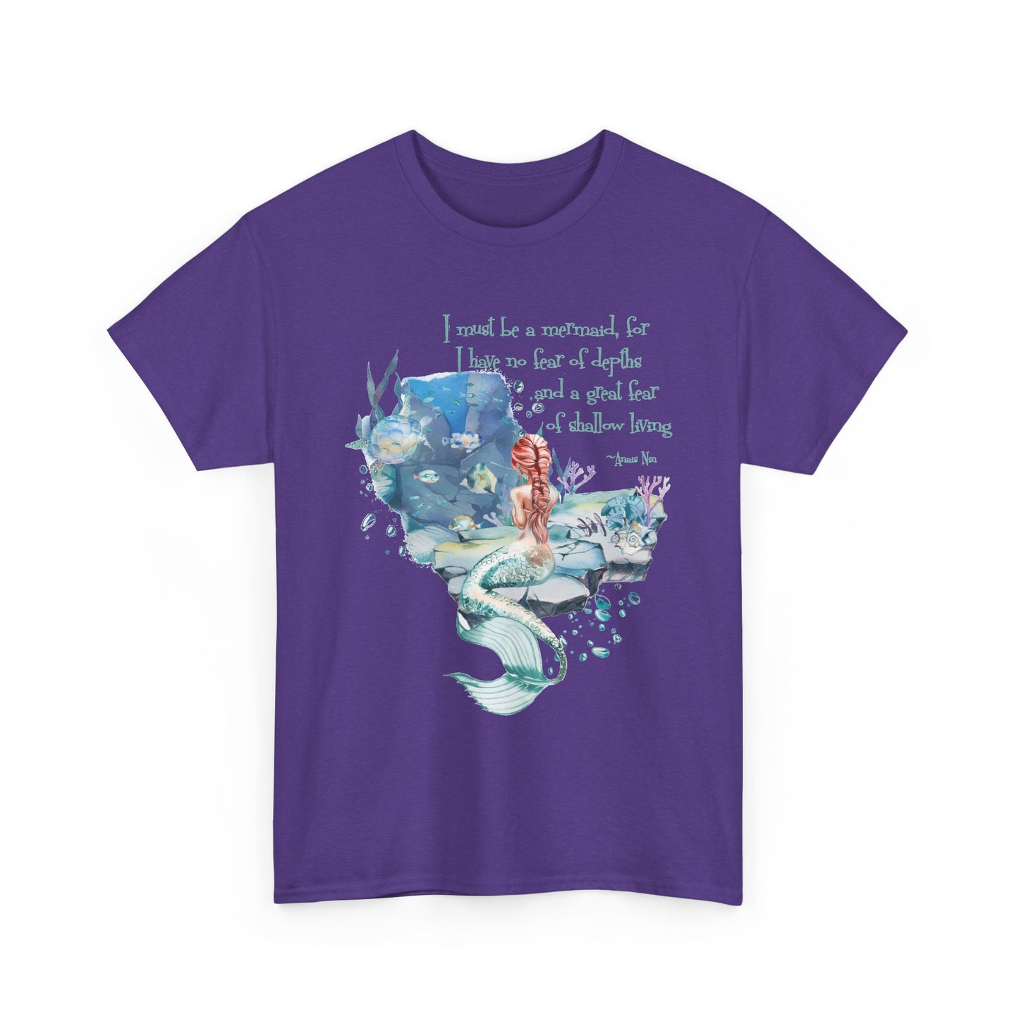 Mermaid Quote T-Shirt — 'I Must Be a Mermaid' Watercolor Tee  - dark olors