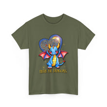 Dragon Heart T‑Shirt — Cute Blue Dragon 'Here Be Dragons' Tee