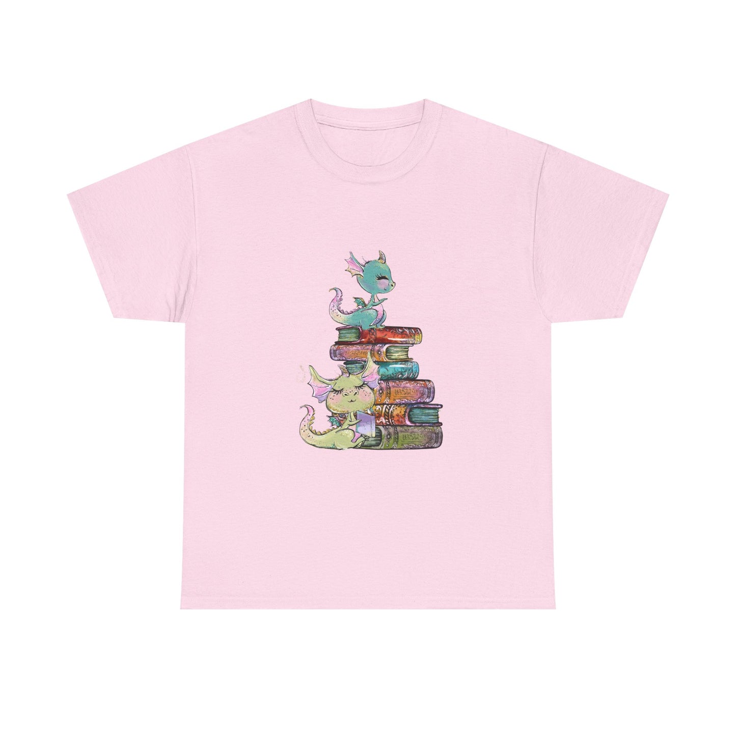 Book Dragon T-Shirt — Cute Book Stack Dragons Reading Tee
