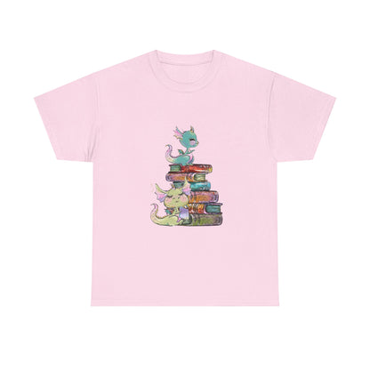 Book Dragon T-Shirt — Cute Book Stack Dragons Reading Tee