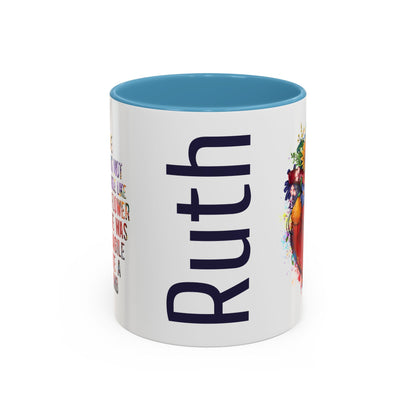 Customizable Accent Coffee Mug — "She Was Not Fragile Like a Flower, She Was Fragile Like a Bomb" Colorful Heart Floral Design (11/15 oz)