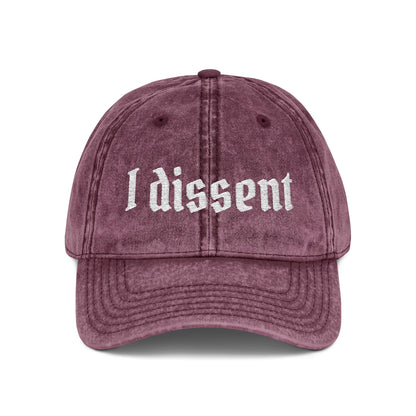 Embroidered 'I Dissent' Vintage Cap - White text