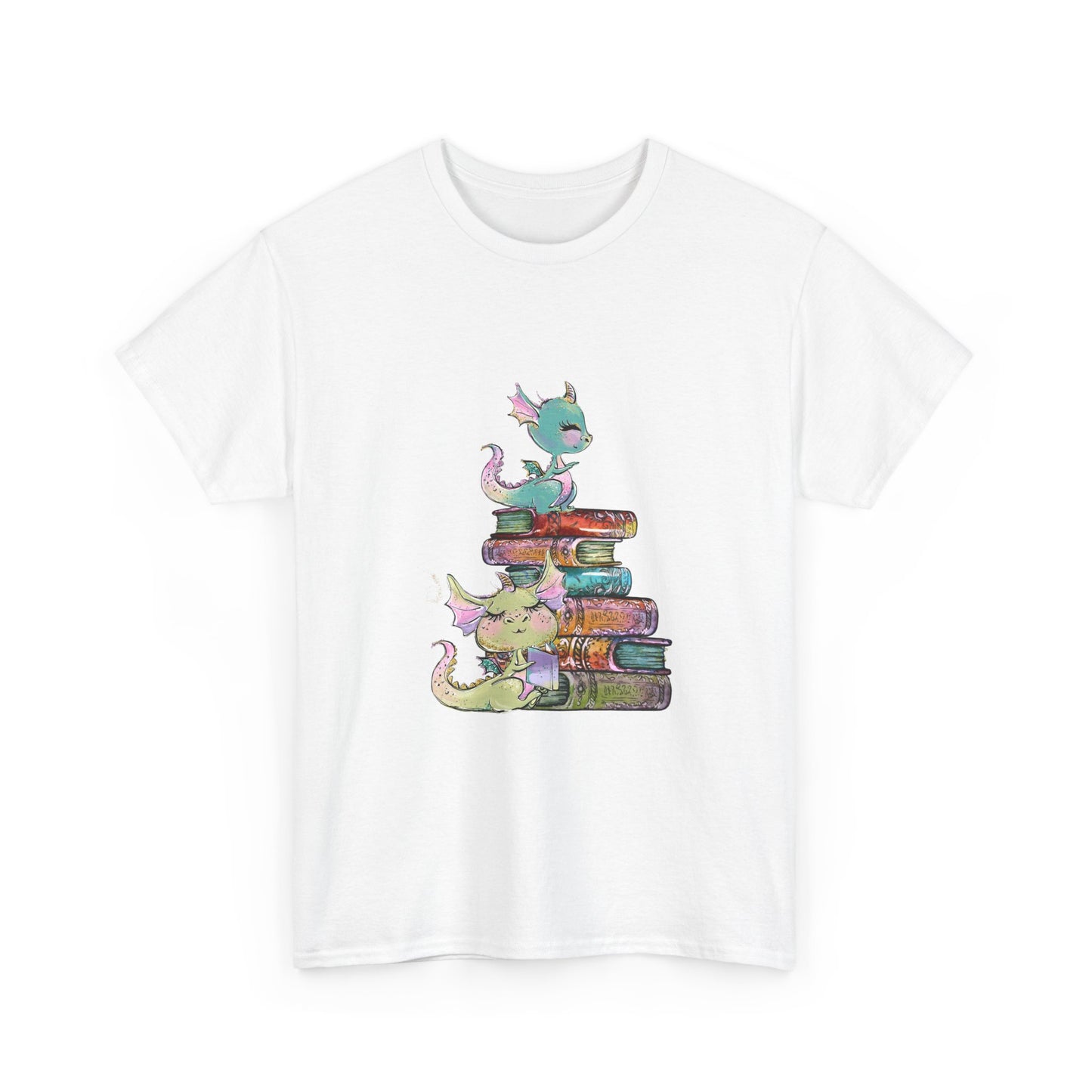 Book Dragon T-Shirt — Cute Book Stack Dragons Reading Tee