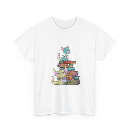 Book Dragon T-Shirt — Cute Book Stack Dragons Reading Tee