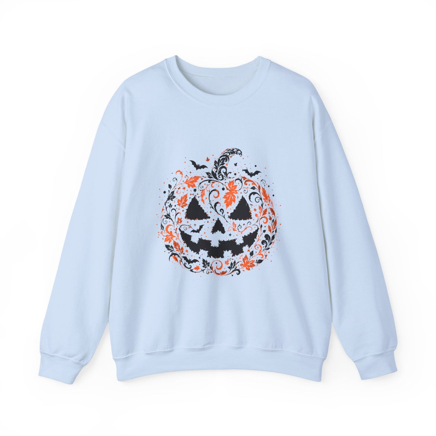 Halloween Pumpkin Crewneck Sweatshirt – Floral Jack-O'-Lantern Design