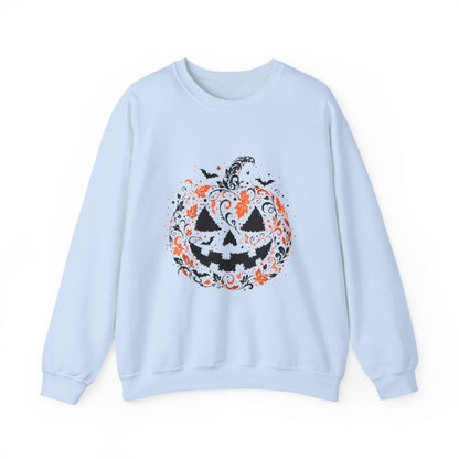 Halloween Pumpkin Crewneck Sweatshirt – Floral Jack-O'-Lantern Design