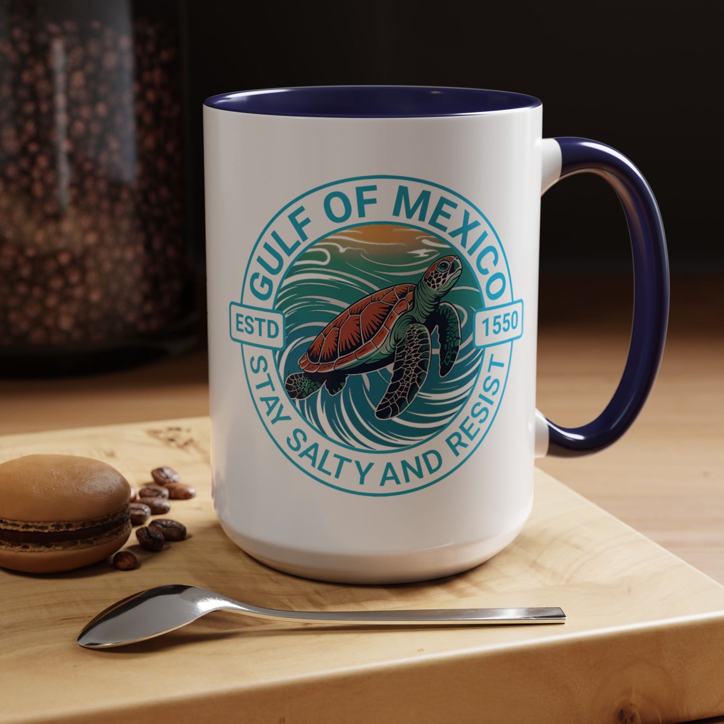 Gulf of Mexico Turtle Coffee Mug — "Stay Salty and Resist" Accent Ceramic Mug