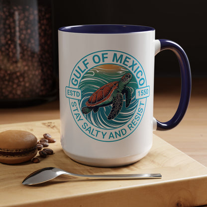 Gulf of Mexico Turtle Coffee Mug — "Stay Salty and Resist" Accent Ceramic Mug