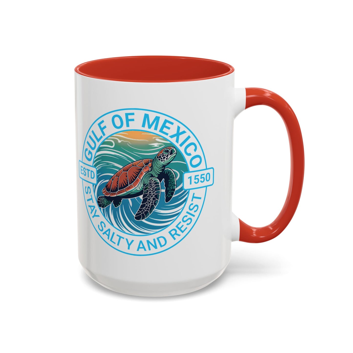 Gulf of Mexico Turtle Coffee Mug — "Stay Salty and Resist" Accent Ceramic Mug
