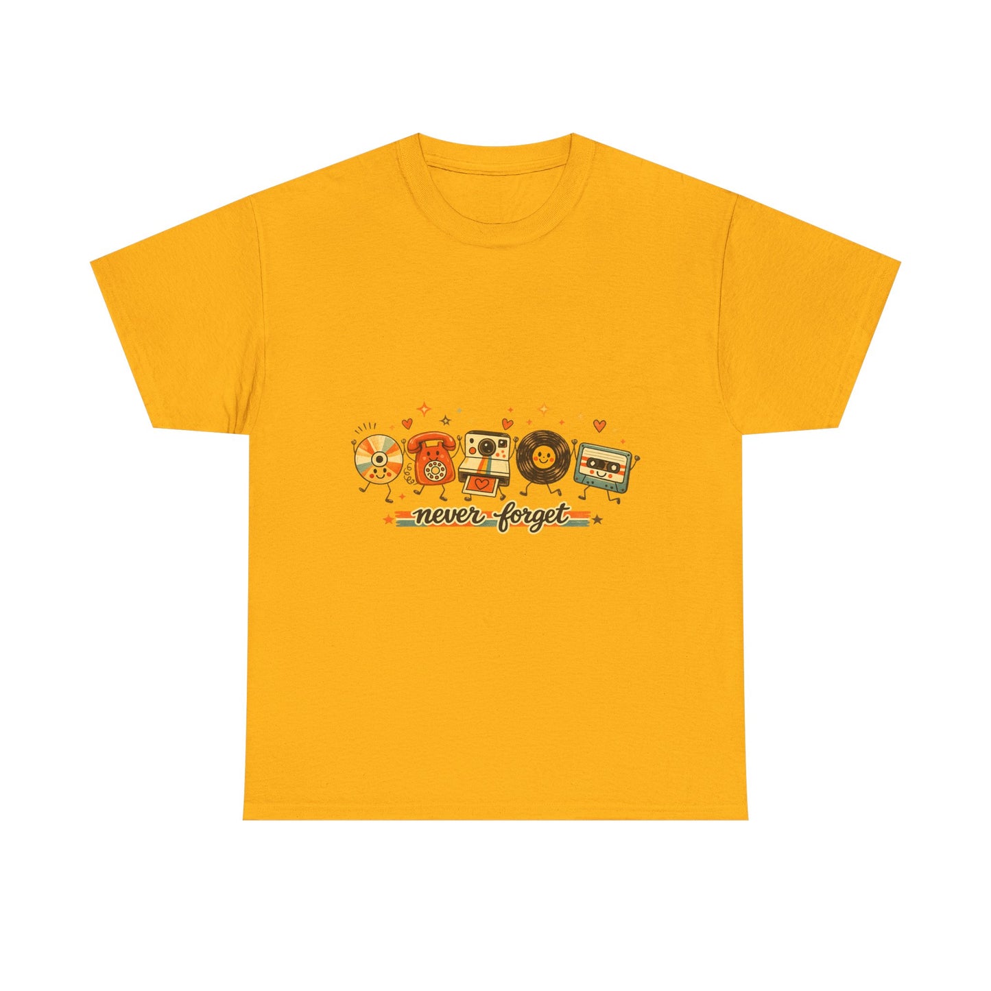 Retro Music Tee — "Never Forget" Vinyl, Cassette & CD Throwback Shirt