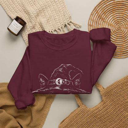 Witch Cat Crewneck Sweatshirt – Black Cat in Witch Hat Graphic