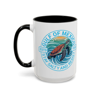 Gulf of Mexico Turtle Coffee Mug — "Stay Salty and Resist" Accent Ceramic Mug