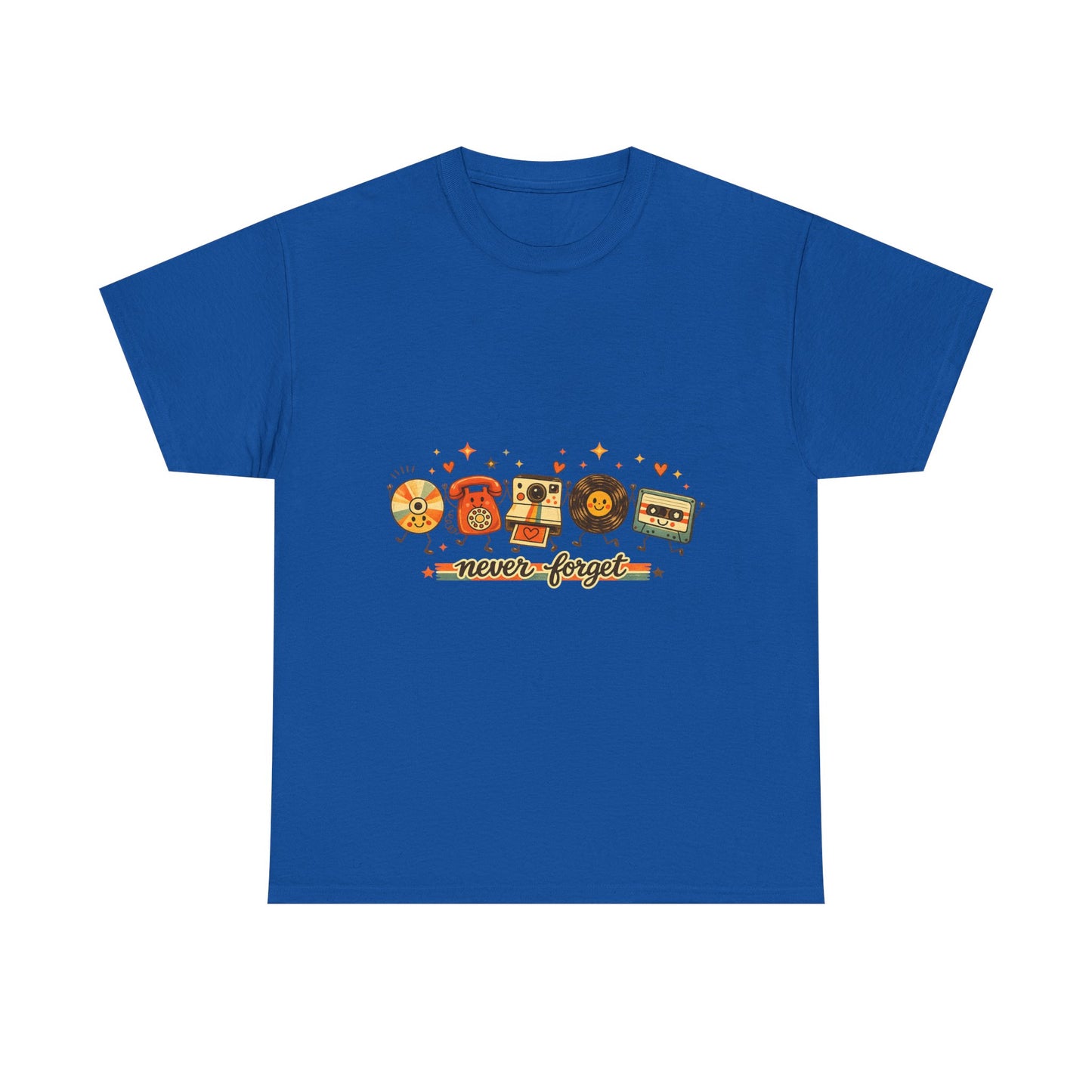 Retro Music Tee — "Never Forget" Vinyl, Cassette & CD Throwback Shirt