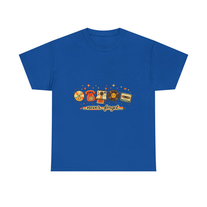 Retro Music Tee — "Never Forget" Vinyl, Cassette & CD Throwback Shirt