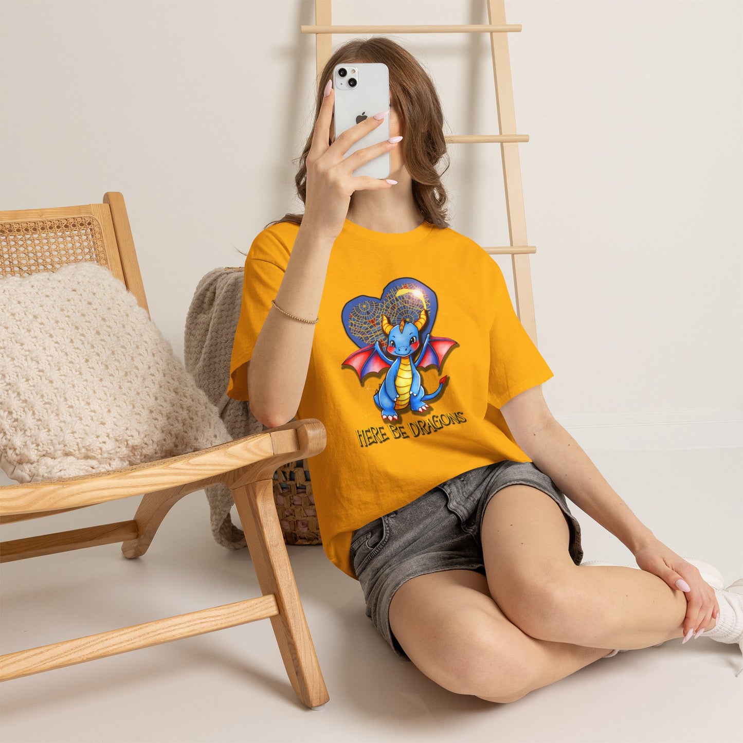 Dragon Heart T‑Shirt — Cute Blue Dragon 'Here Be Dragons' Tee
