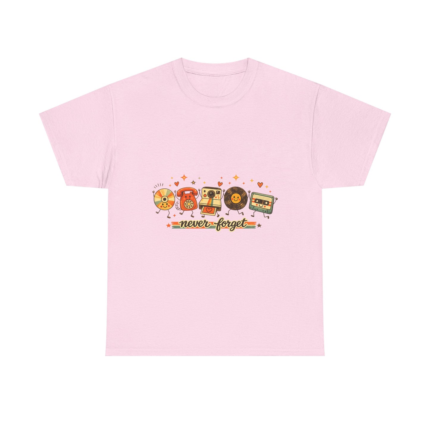 Retro Music Tee — "Never Forget" Vinyl, Cassette & CD Throwback Shirt