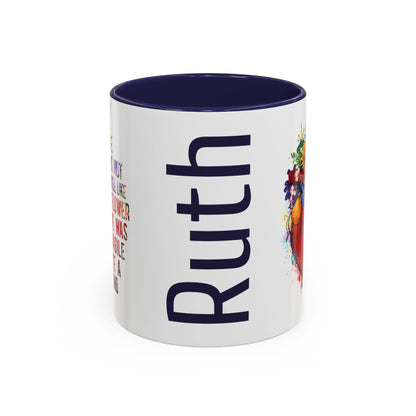 Customizable Accent Coffee Mug — "She Was Not Fragile Like a Flower, She Was Fragile Like a Bomb" Colorful Heart Floral Design (11/15 oz)