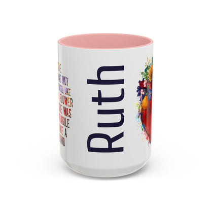 Customizable Accent Coffee Mug — "She Was Not Fragile Like a Flower, She Was Fragile Like a Bomb" Colorful Heart Floral Design (11/15 oz)