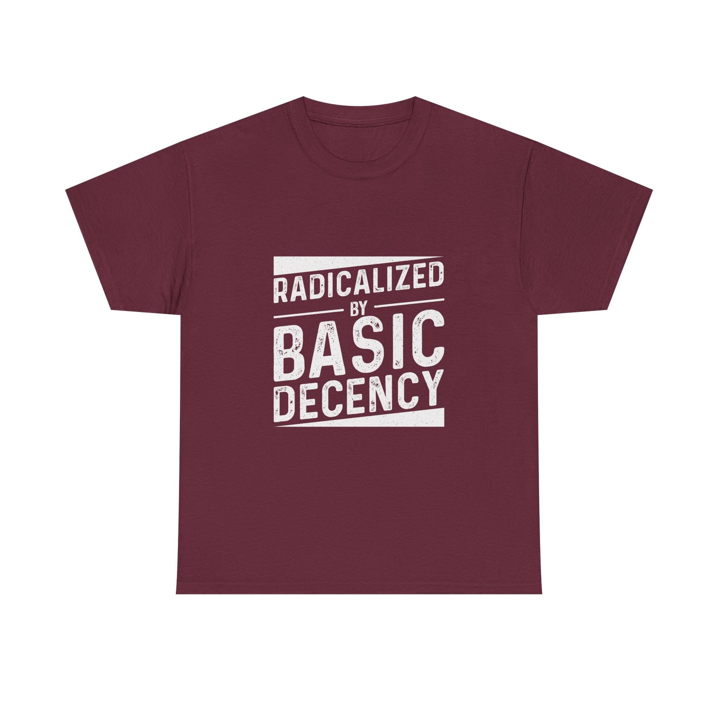 Radicalized by Basic Decency Tee — Statement Slogan Graphic Shirt