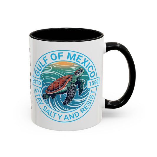 Customizable Gulf of Mexico Turtle Coffee Mug — "Stay Salty and Resist" Accent Ceramic Mug