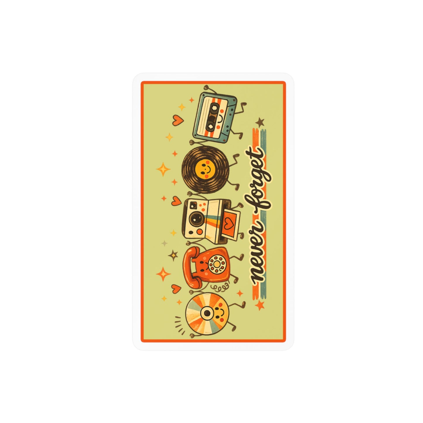 Retro Music Vinyl Decal — "Never Forget" Kiss-Cut Sticker