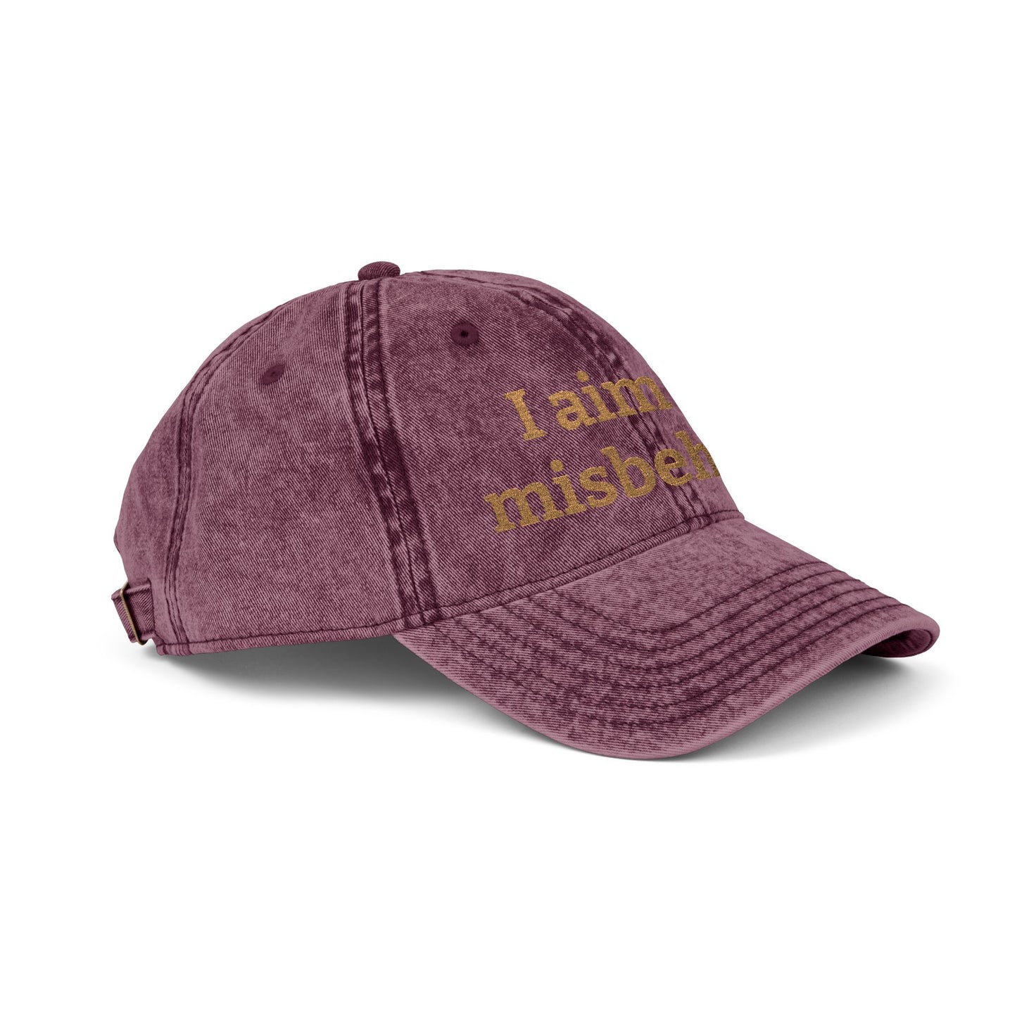 Embroidered Vintage Cap — "I aim to misbehave" Distressed Hat