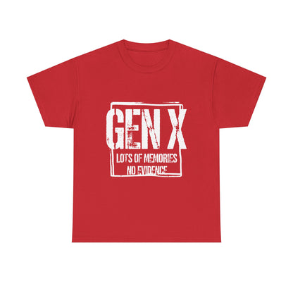 Gen X Tee — "Gen X: Lots of Memories, No Evidence" Vintage Retro Shirt