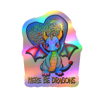Here Be Dragons Kiss-Cut Vinyl Sticker — Cute Blue Dragon Decal for Laptops, Water Bottles & Windows